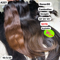 22"24"24" Straight Cambodian single donor hair (A337)
