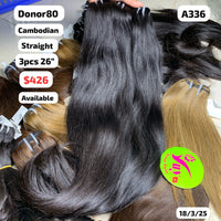 3pcs 26" Straight Cambodian single donor hair (A336)