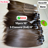 [PRE-ORDER] DEAL 10pcs 10" and 5pcs 2x6 closure 8" Bone straight single donor hair