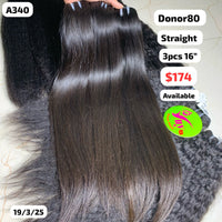 3pcs 16" Straight single donor hair (A340)
