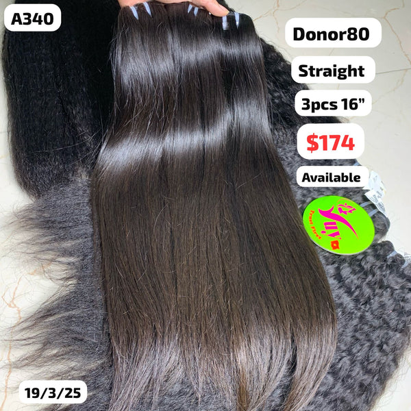 3pcs 16" Straight single donor hair (A340)