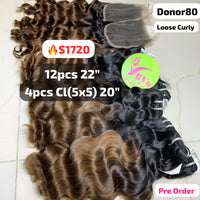 [PRE-ORDER] DEAL 12pcs 22" and 4pcs 20" 5x5 closure Loose curly single donor hair