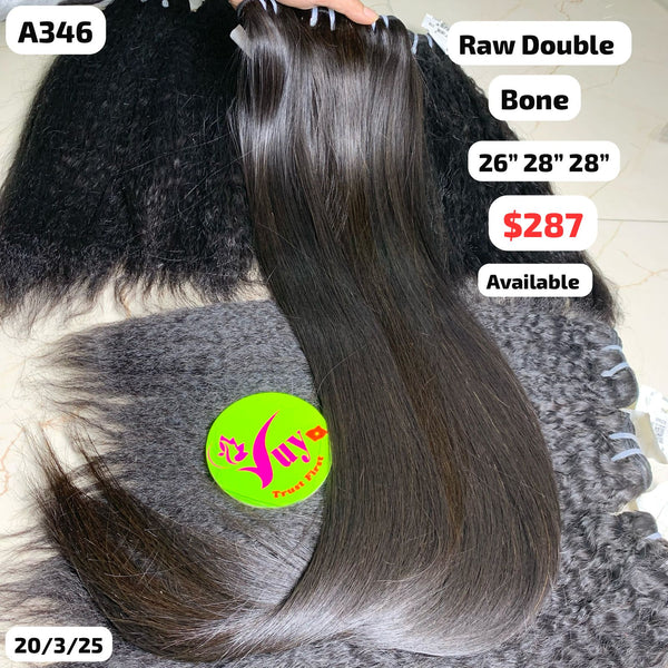 26"28"28" Bone straight double drawn raw hair (A346)