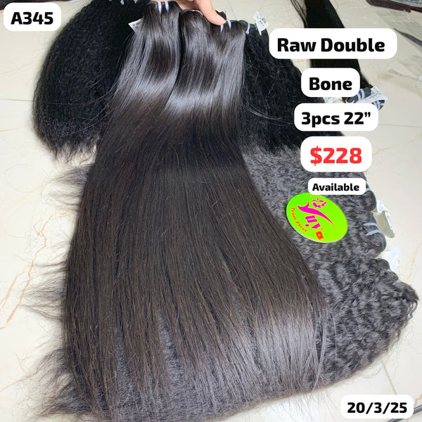 3pcs 22" Straight double drawn raw hair (A345)