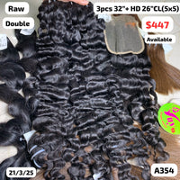 3pcs 32" and 26" HD 5x5 closure Burmese curly double drawn raw hair (A354)