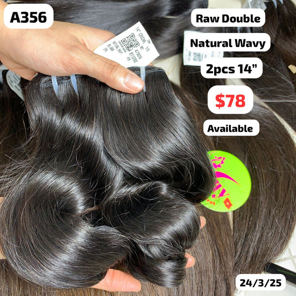 2pcs 14" Natural wave double drawn raw hair (A356)