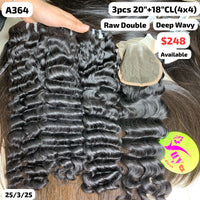3pcs 20" and 18" 4x4 closure Deep wave double drawn raw hair (A364)