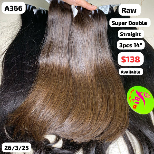 3pcs 14" Straight super double drawn brown color hair (A366)