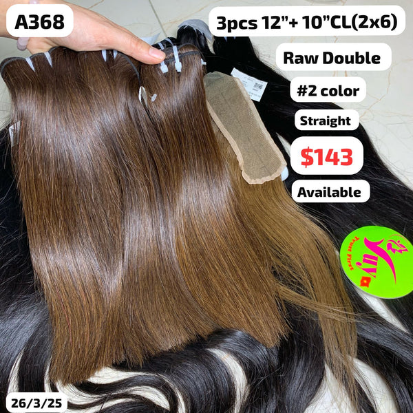 3pcs 12" and 10" 2x6 closure Straight double drawn #2 brown color hair (A368)