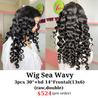 [PRE-ORDER] 30" 13x6 frontal wig sea wavy raw hair (made from 3pcs 30" and 14" 13x6 HD lace frontal)