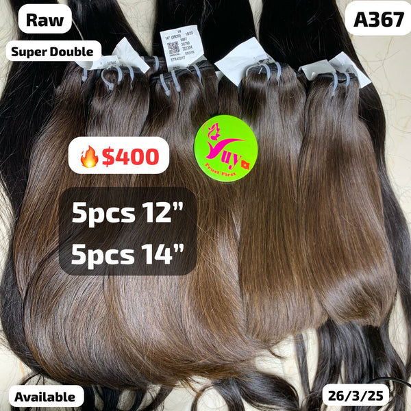 Deal 10pcs straight super double drawn brown color hair: 5pcs 12" and 5pcs 14" (A367)
