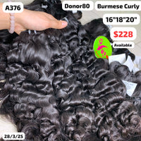 16"18"20" Burmese curly single donor hair (A376)