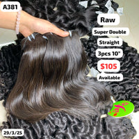 3pcs 10" Straight super double drawn raw hair (A381)