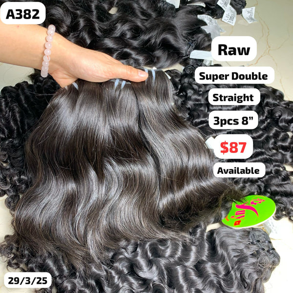 3pcs 8" Straight super double drawn raw hair (A382)