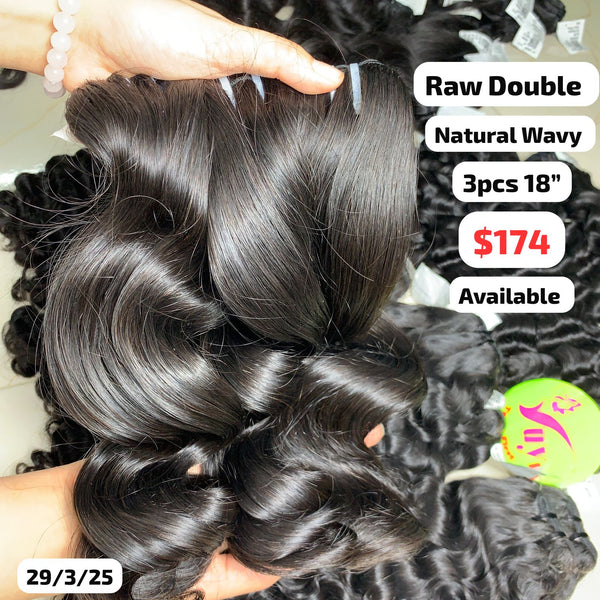 3pcs 18" Natural wavy double drawn raw hair