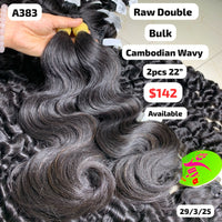 2pcs 22" Bulk Cambodian wavy double drawn raw hair (A383)