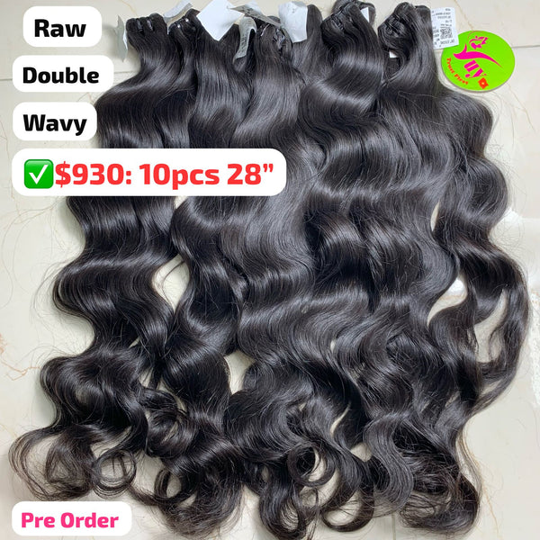 [PRE-ORDER] DEAL 10pcs 28" Wavy double drawn raw hair