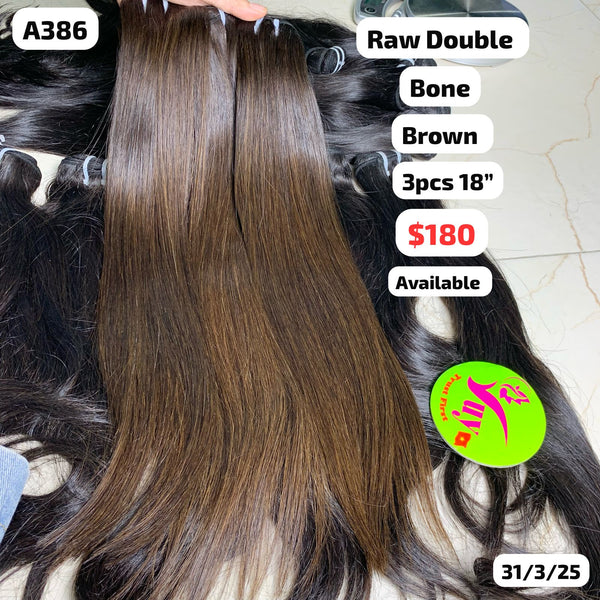 3pcs 18" Bone straight double drawn brown color hair (A386)