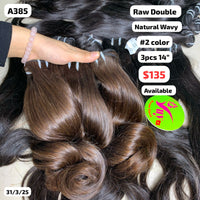 3pcs 14" Natural wave double drawn #2 brown color hair (A385)