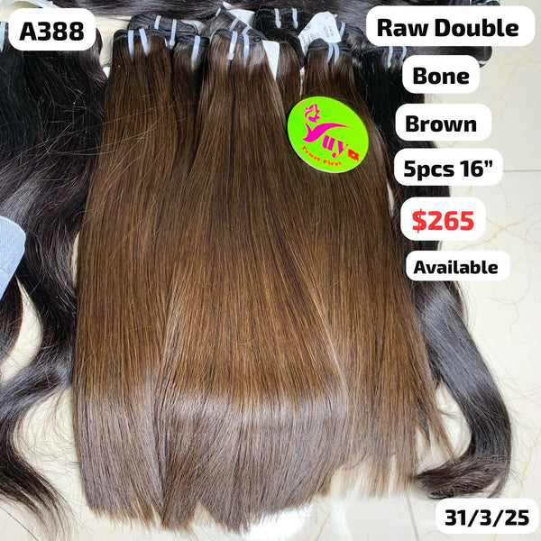 5pcs 16" Bone straight double drawn brown color hair (A388)