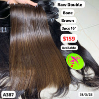 3pcs 16" Bone straight double drawn brown color hair (A387)