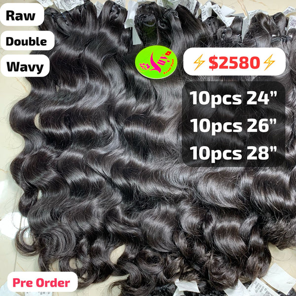 [PRE-ORDER] Deal 30pcs Natural wave double drawn raw hair: 10pcs 24" and 10pcs 26" and 10pcs 28"