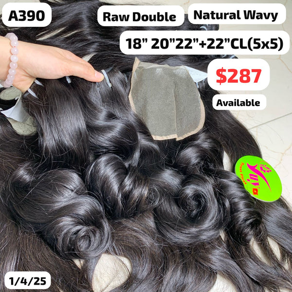 18"20"22" and 22" 5x5 closure Natural wave double drawn raw hair (A390)