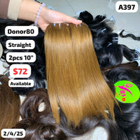 2pcs 10" Straight light brown single donor hair (A397)