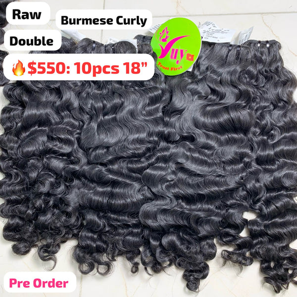 [PRE-ORDER] DEAL 10pcs 18" Burmese curly double drawn raw hair