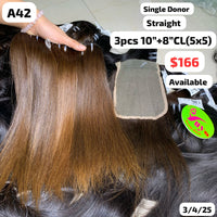 3pcs 10" and 8" 5x5 closure Straight single donor hair (A42)
