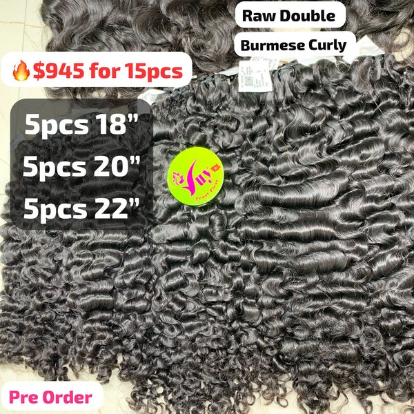 [PRE-ORDER] Deal 15pcs Burmese curly double drawn raw hair: 5pcs 18" and 5pcs 20" and 5pcs 22"