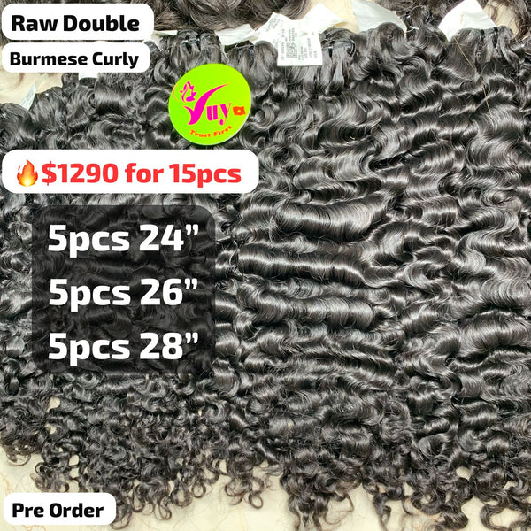 [PRE-ORDER] Deal 15pcs Burmese curly double drawn raw hair: 5pcs 24" and 5pcs 26" and 5pcs 28"