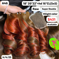 18"20"22" and 16" 5x5 HD closure Wavy super double drawn highlight color hair (A46)