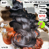 3pcs 32" and 26" 5x5 HD closure Wavy single donor hair (A47)