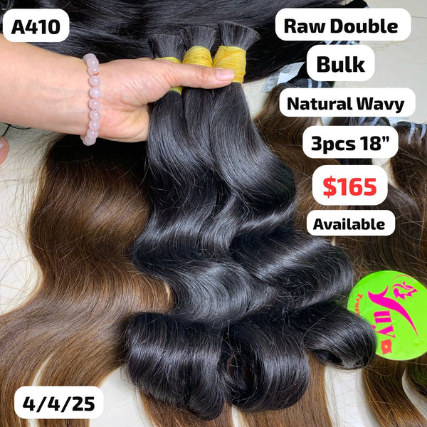 3pcs 18" Wavy Bulk double drawn raw hair (A410)