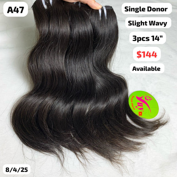 3pcs 14" Slight wavy single donor hair (A47)