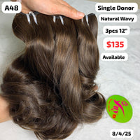3pcs 12" Natural wavy single donor hair (A48)