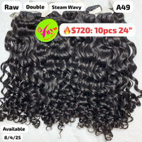 Deal 10pcs 24" Steam wavy double drawn raw hair (A49)
