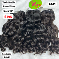 5pcs 12" Steam wavy double drawn virgin hair (A411)