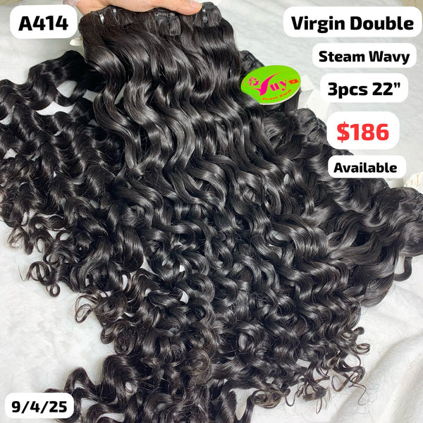 3pcs 22" Steam wavy double drawn virgin hair (A414)