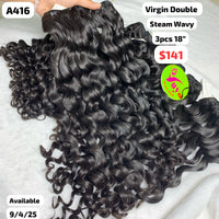 3pcs 18" Steam wavy double drawn virgin hair (A416)