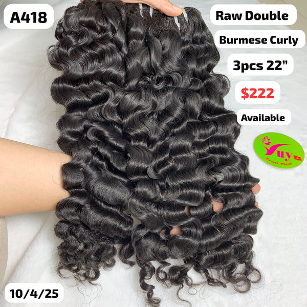 3pcs 22" Burmese curly double drawn raw hair (A418)