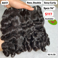 3pcs 14" Sexy curly double drawn raw hair (A417)
