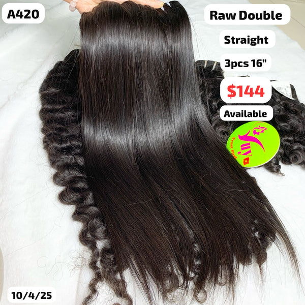 3pcs 16" Straight double drawn raw hair (A420)