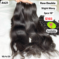 3pcs 18" Slight wave double drawn raw hair (A421)