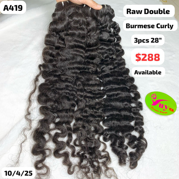3pcs 28" Burmese curly double drawn raw hair (A419)