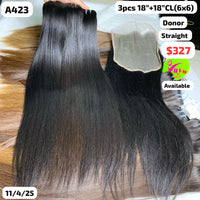 3pcs 18" and 18" 6x6 closure Straight single donor hair (A423)