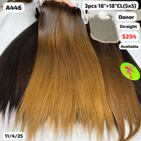 3pcs 18" and 18" 5x5 closure Straight single donor hair (A446)