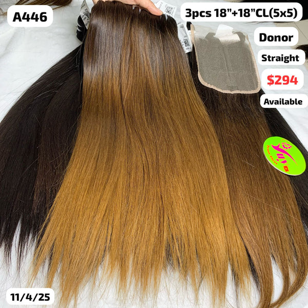 3pcs 18" and 18" 5x5 closure Straight single donor hair (A446)
