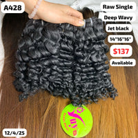 14"16"16" Deep wavy jet black color single drawn raw hair (A428)